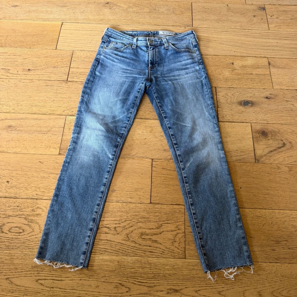 AG Adriano Goldschmied Prima Ankle Jeans 27 Blue Raw Hem Cigarette (2076)